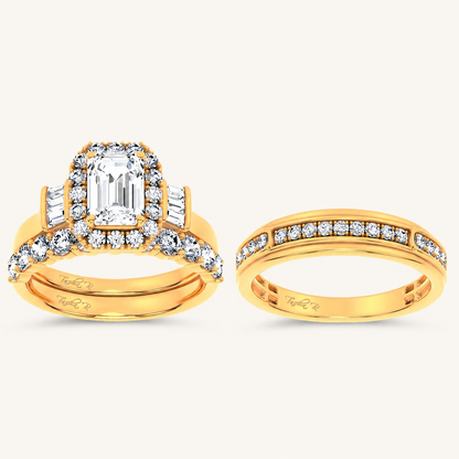 3CT Emerald Diamond Trio Halo Set