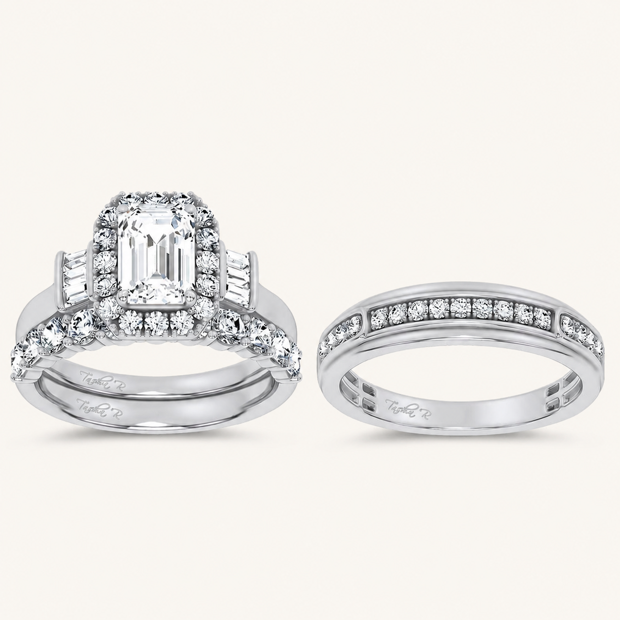 3CT Emerald Diamond Trio Halo Set