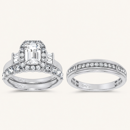 3CT Emerald Diamond Trio Halo Set