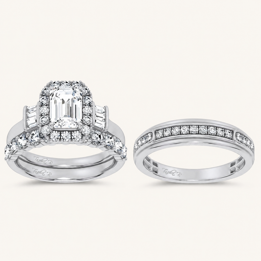 3CT Emerald Diamond Trio Halo Set