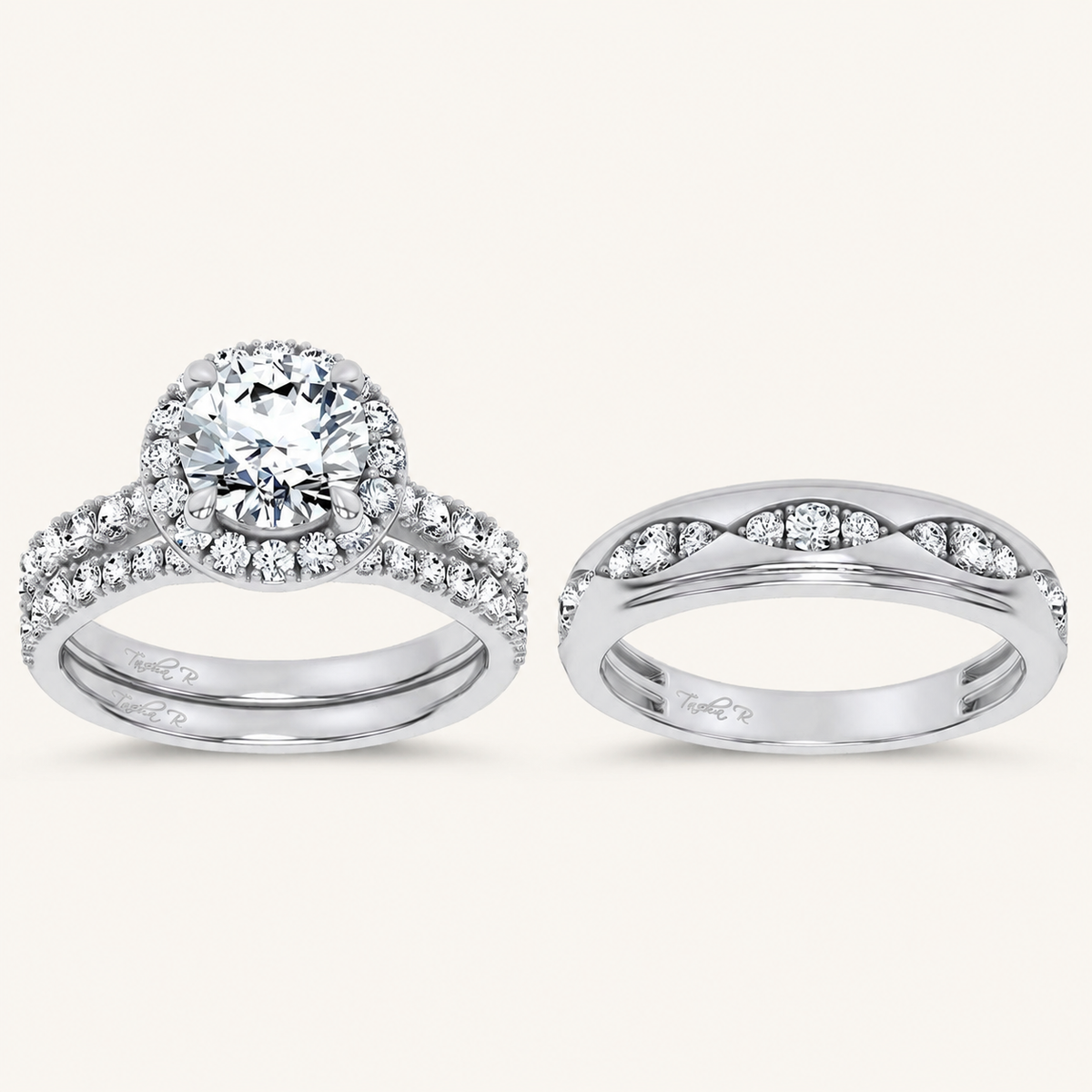 3CT Round Cut Diamond Trio Halo Set