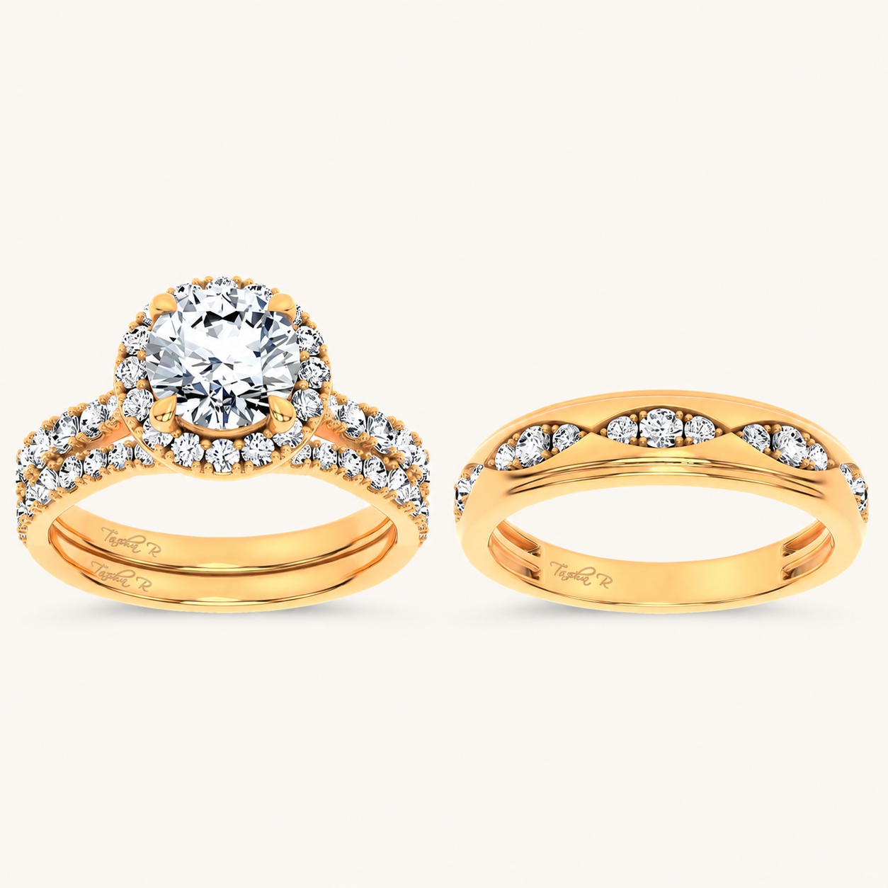 3CT Round Cut Diamond Trio Halo Set