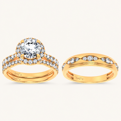 3CT Round Cut Diamond Trio Halo Set
