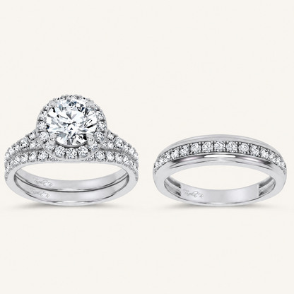 3CT Rounc Cut Diamond Trio Halo Set