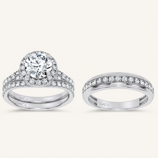 3CT Rounc Cut Diamond Trio Halo Set