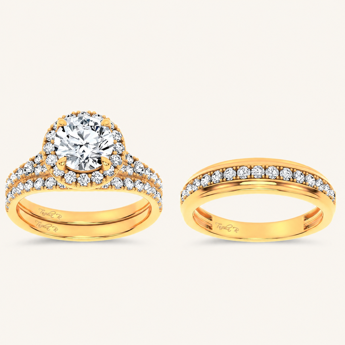 3CT Rounc Cut Diamond Trio Halo Set