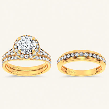 3CT Rounc Cut Diamond Trio Halo Set