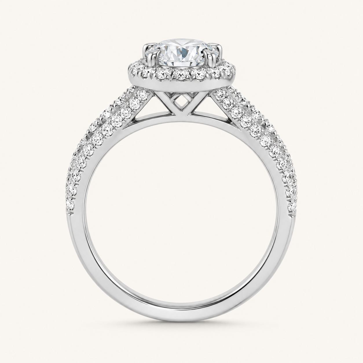 3CT Rounc Cut Diamond Trio Halo Set