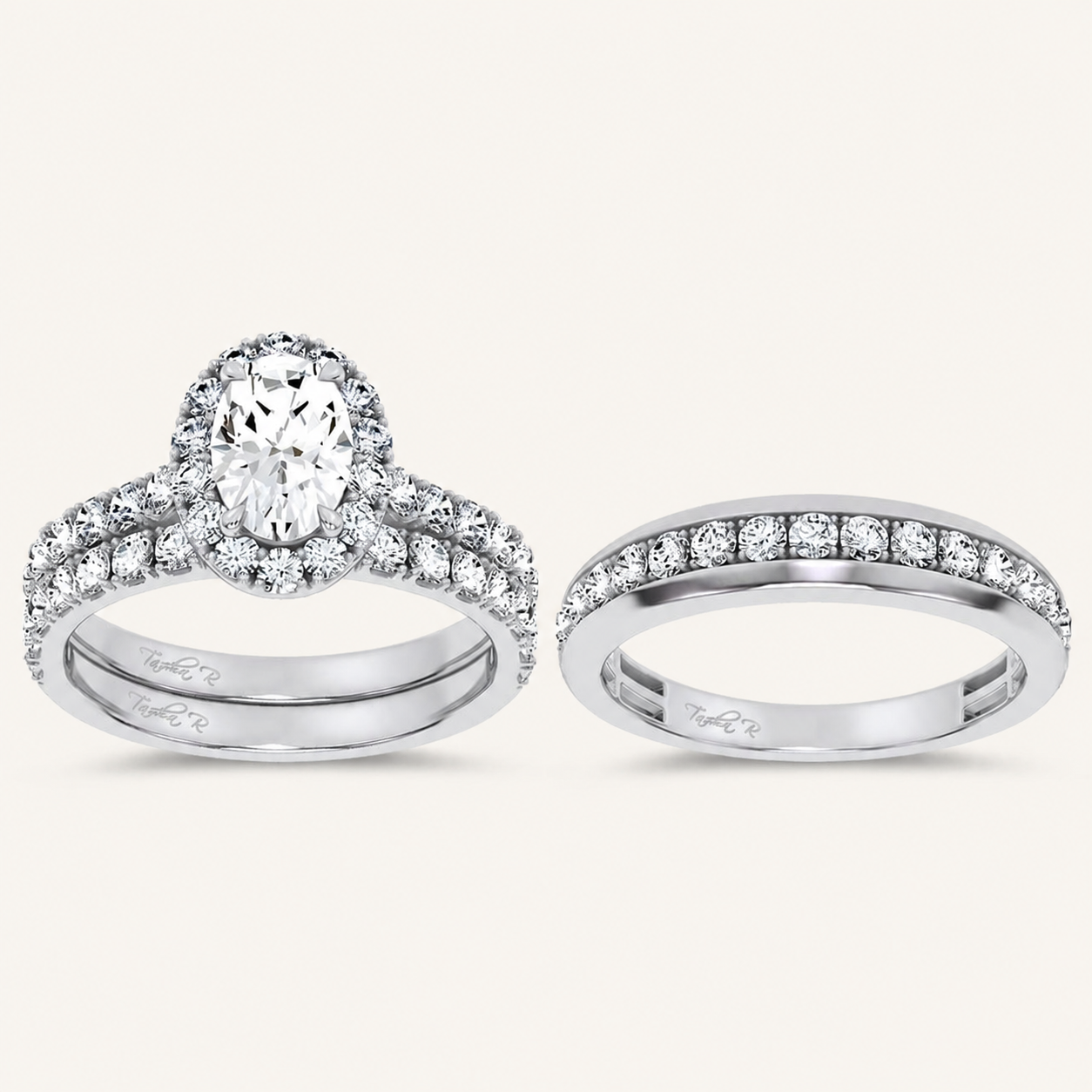 3.03CT Oval Cut Certified Lab Grown Diamond Trio Halo Set