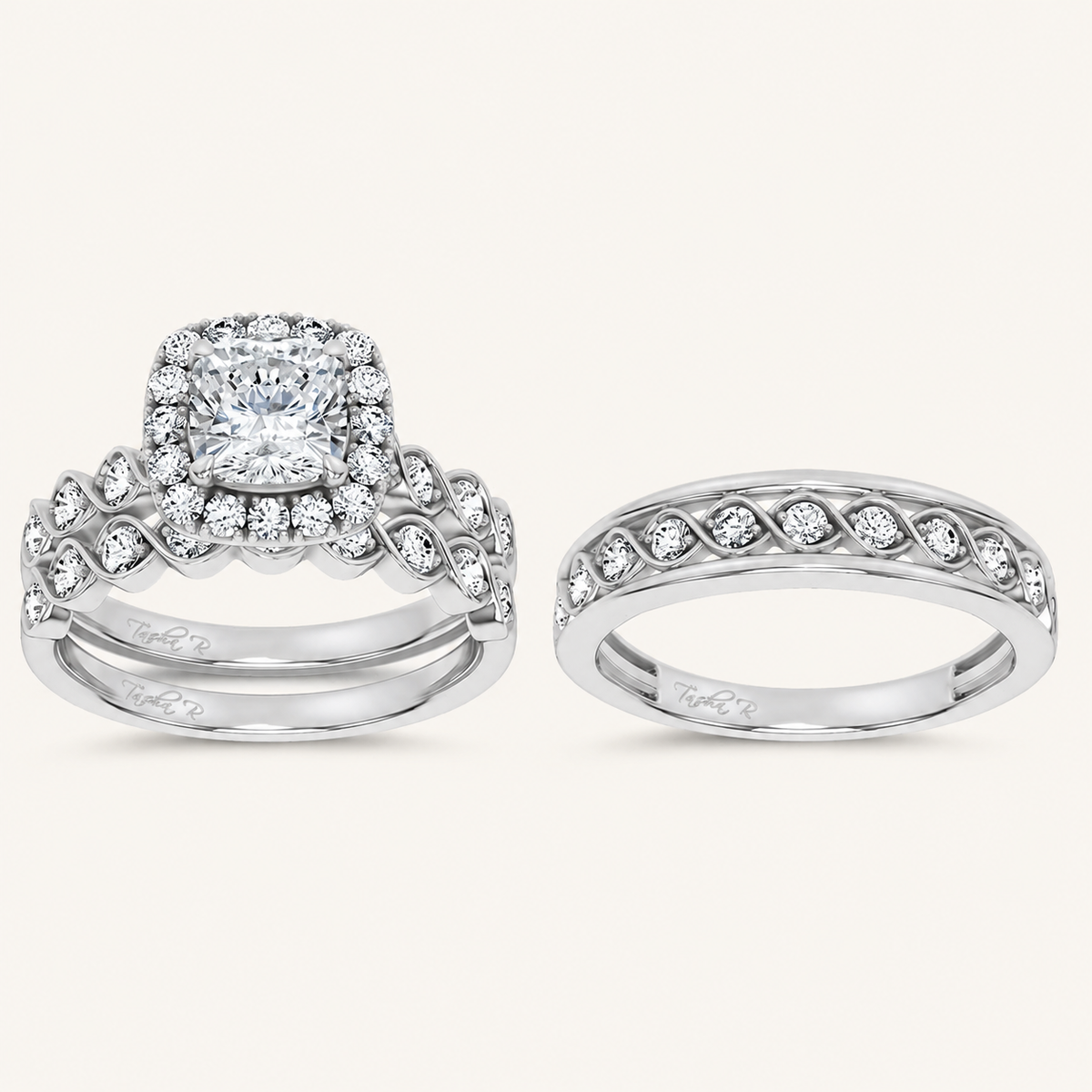 2.76CT Elongaed Cushion Certified Lab Grown Diamond Trio Halo Set