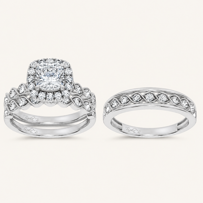 2.76CT Elongaed Cushion Certified Lab Grown Diamond Trio Halo Set