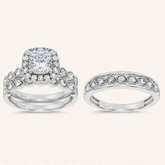 2.76CT Elongaed Cushion Certified Lab Grown Diamond Trio Halo Set