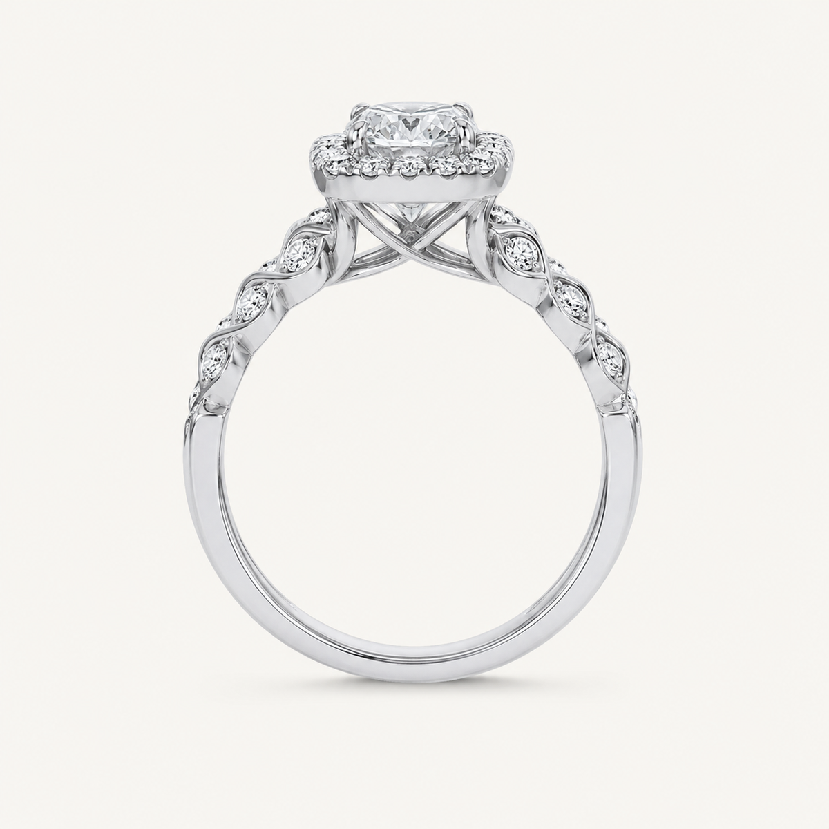 2.76CT Elongaed Cushion Certified Lab Grown Diamond Trio Halo Set