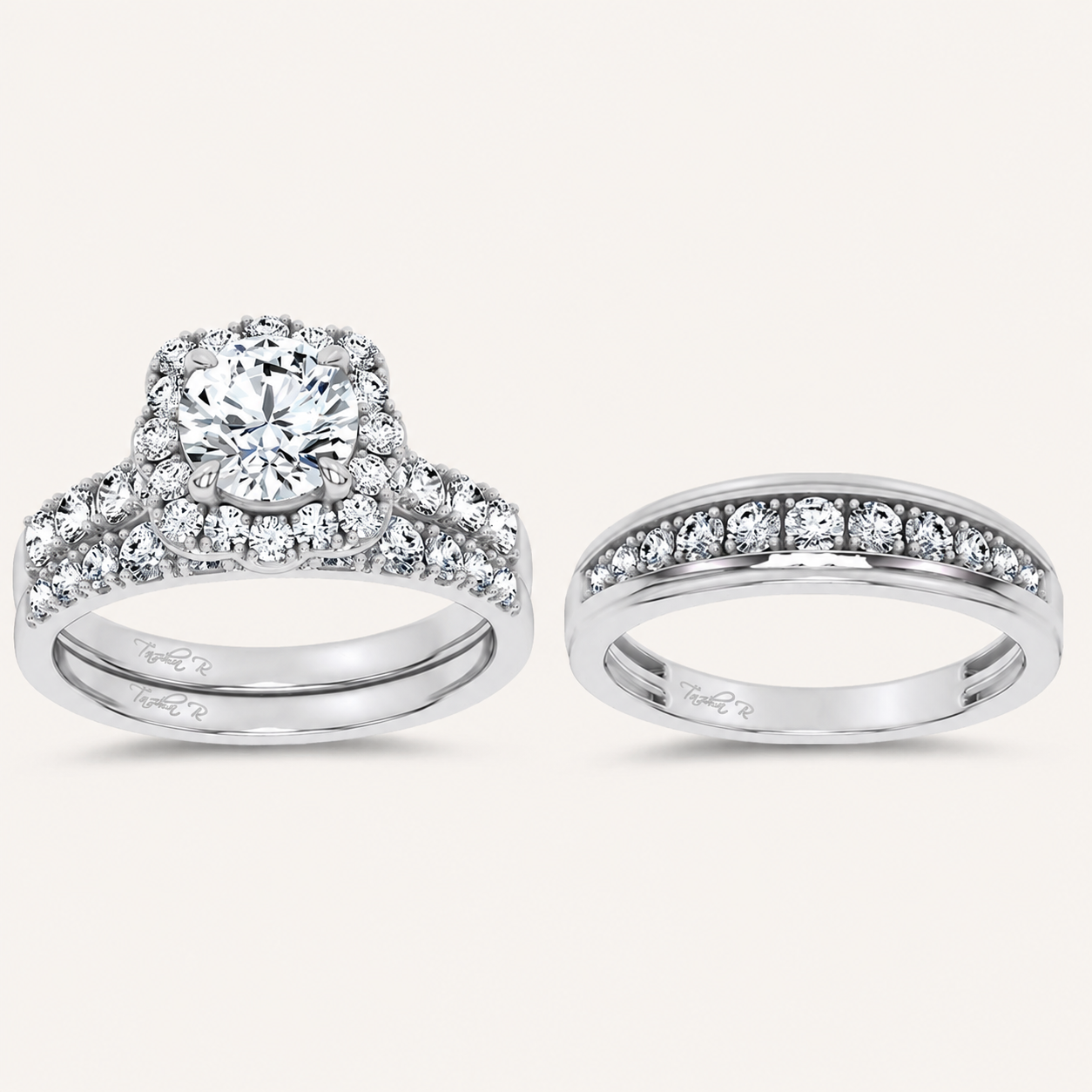 3CT Rounc Cut Certified Lab Grown Diamond Trio Halo Set