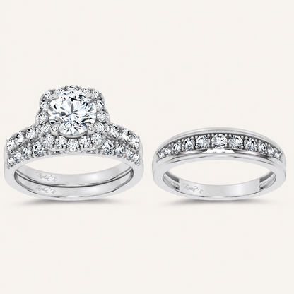 3CT Rounc Cut Certified Lab Grown Diamond Trio Halo Set