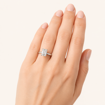 1 CT Emerald Cut Lab Grown Diamond Plain Cathedral Trellis Shank Solitaire Engagement Ring