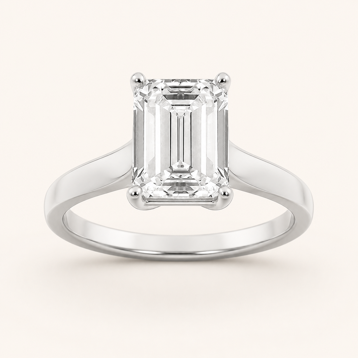 1 CT Emerald Cut Lab Grown Diamond Plain Cathedral Trellis Shank Solitaire Engagement Ring