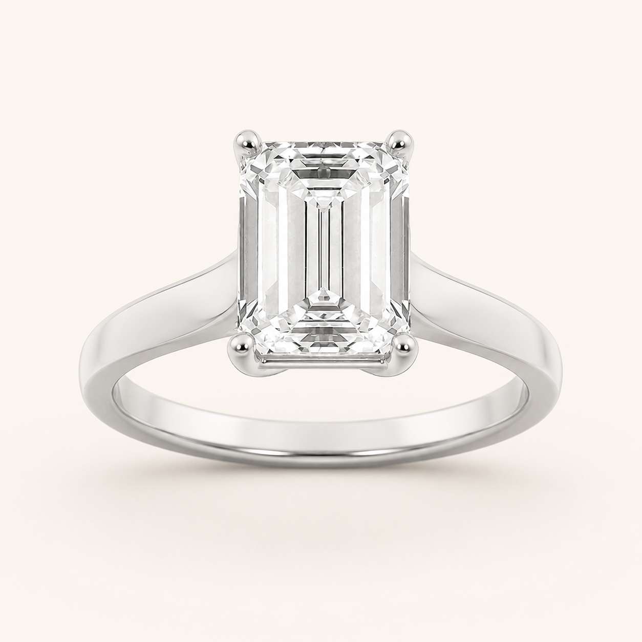 1 CT Emerald Cut Lab Grown Diamond Plain Cathedral Trellis Shank Solitaire Engagement Ring