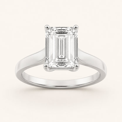 1 CT Emerald Cut Lab Grown Diamond Plain Cathedral Trellis Shank Solitaire Engagement Ring