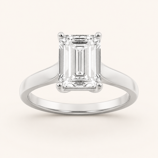 1 CT Emerald Cut Lab Grown Diamond Plain Cathedral Trellis Shank Solitaire Engagement Ring