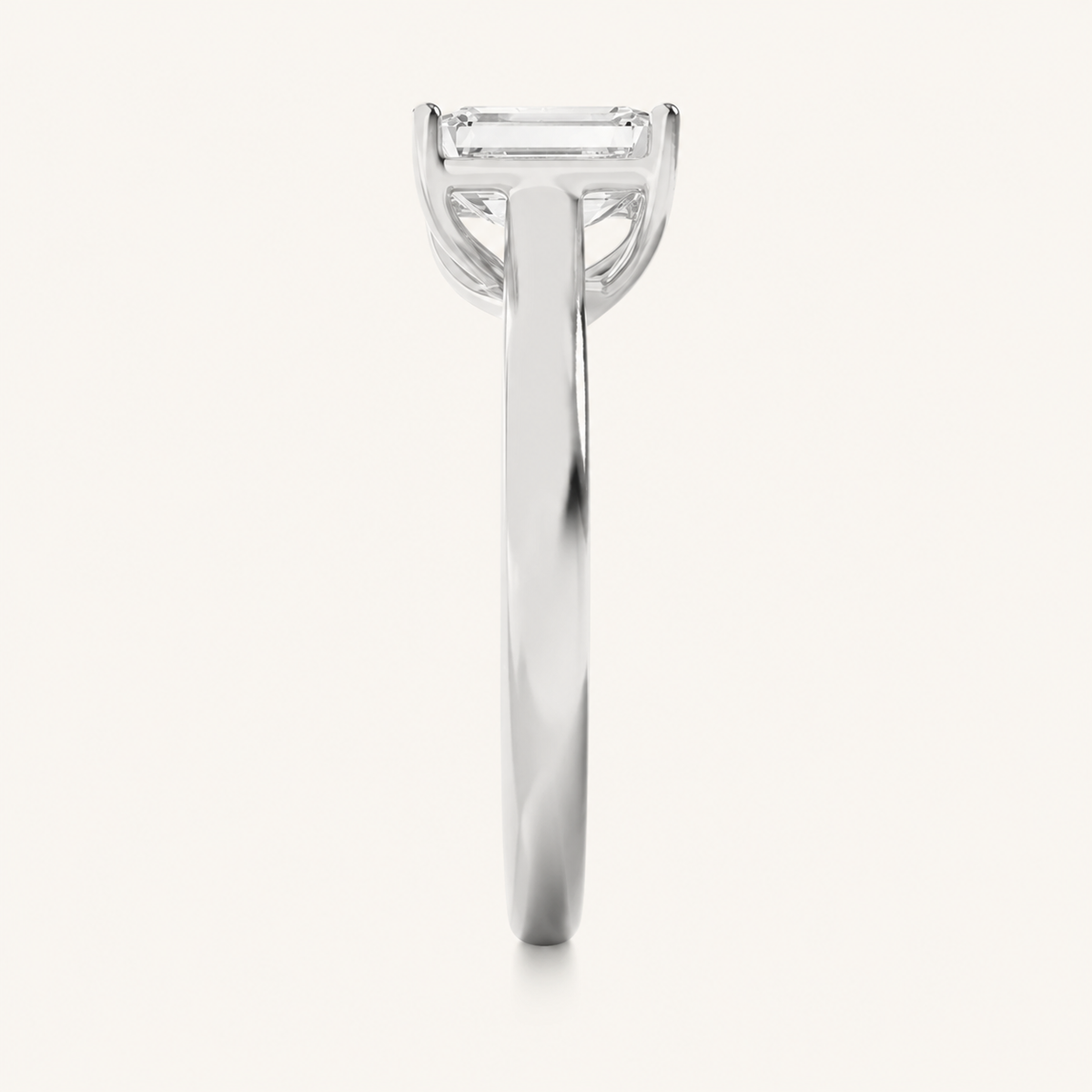 1 CT Emerald Cut Lab Grown Diamond Plain Cathedral Trellis Shank Solitaire Engagement Ring