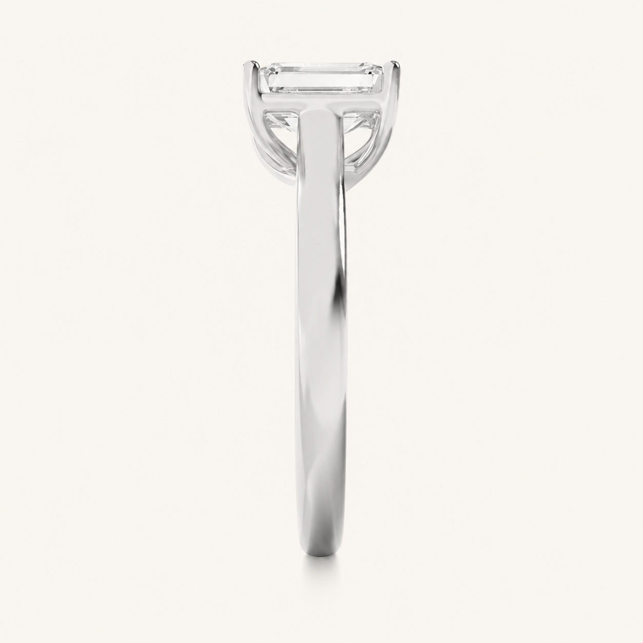 1 CT Emerald Cut Lab Grown Diamond Plain Cathedral Trellis Shank Solitaire Engagement Ring