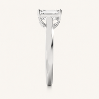 1 CT Emerald Cut Lab Grown Diamond Plain Cathedral Trellis Shank Solitaire Engagement Ring
