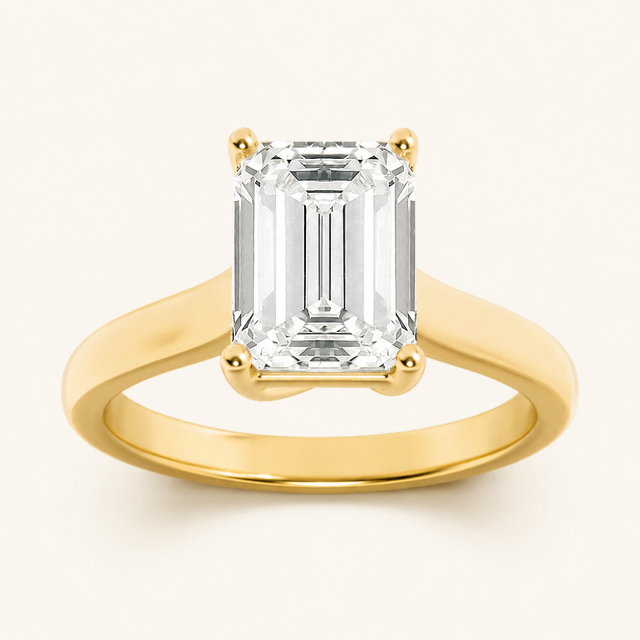 2CT Emerald Cut Lab Grown Diamond Plain Cathedral Trellis Shank Solitaire Engagement Ring