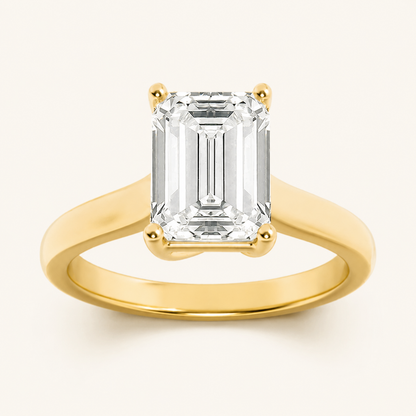 2CT Emerald Cut Lab Grown Diamond Plain Cathedral Trellis Shank Solitaire Engagement Ring