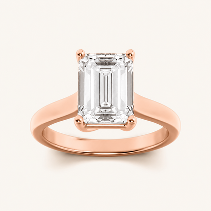 2CT Emerald Cut Lab Grown Diamond Plain Cathedral Trellis Shank Solitaire Engagement Ring