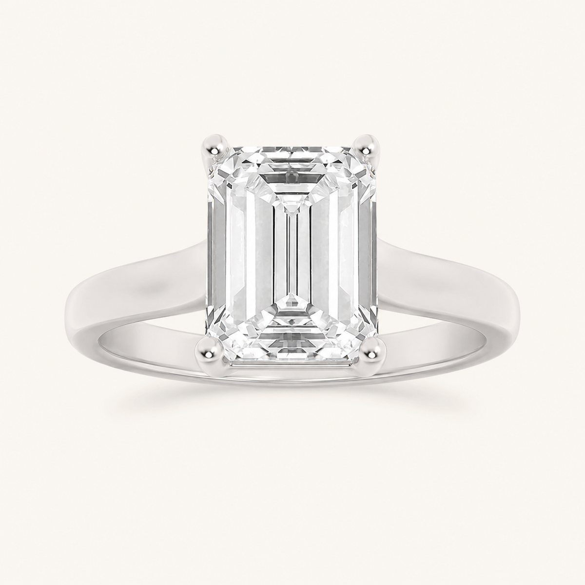 2CT Emerald Cut Lab Grown Diamond Plain Cathedral Trellis Shank Solitaire Engagement Ring