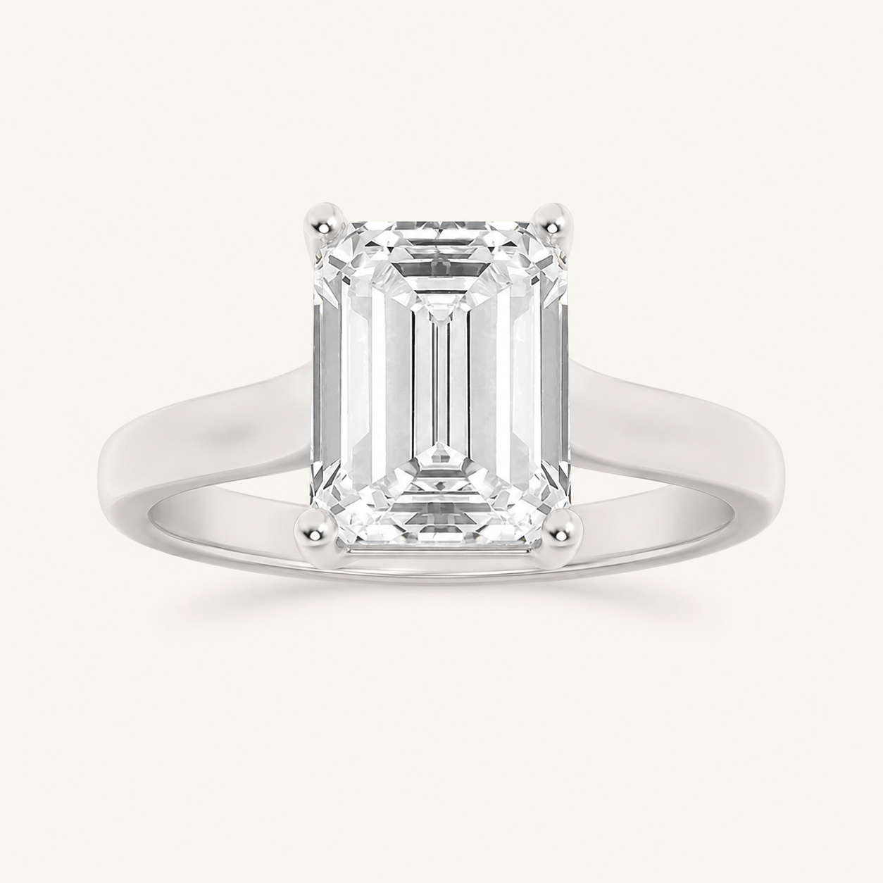 2CT Emerald Cut Lab Grown Diamond Plain Cathedral Trellis Shank Solitaire Engagement Ring