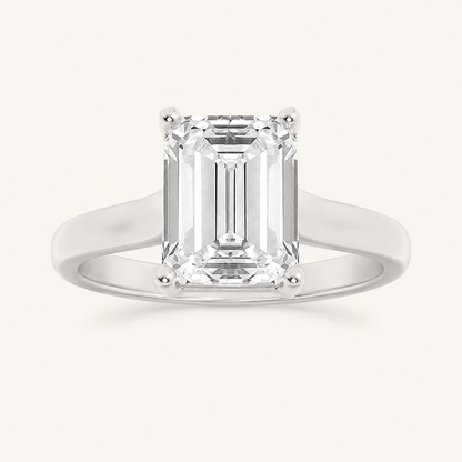 2CT Emerald Cut Lab Grown Diamond Plain Cathedral Trellis Shank Solitaire Engagement Ring