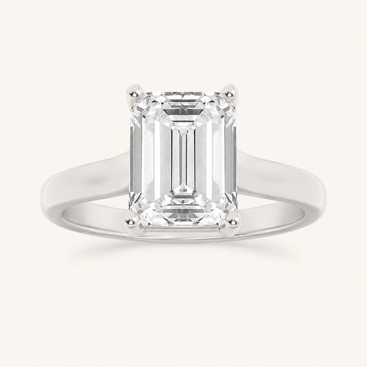 2CT Emerald Cut Lab Grown Diamond Plain Cathedral Trellis Shank Solitaire Engagement Ring