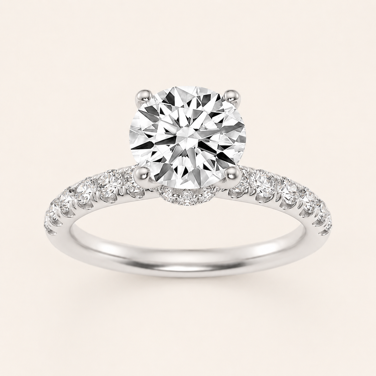 2.5CT Round Cut Lab Grown Diamond Side Stone Accented Ring