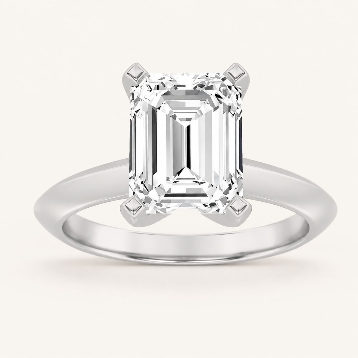 2CT Emerald Cut Lab Grown Diamond Knife Edge Shank Solitaire Engagement Ring
