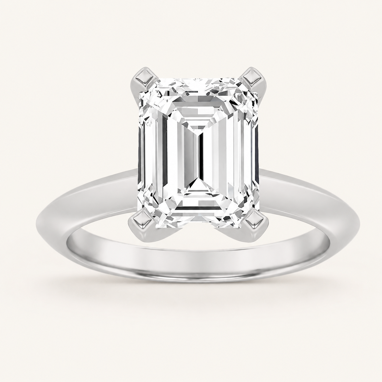 2CT Emerald Cut Lab Grown Diamond Knife Edge Shank Solitaire Engagement Ring