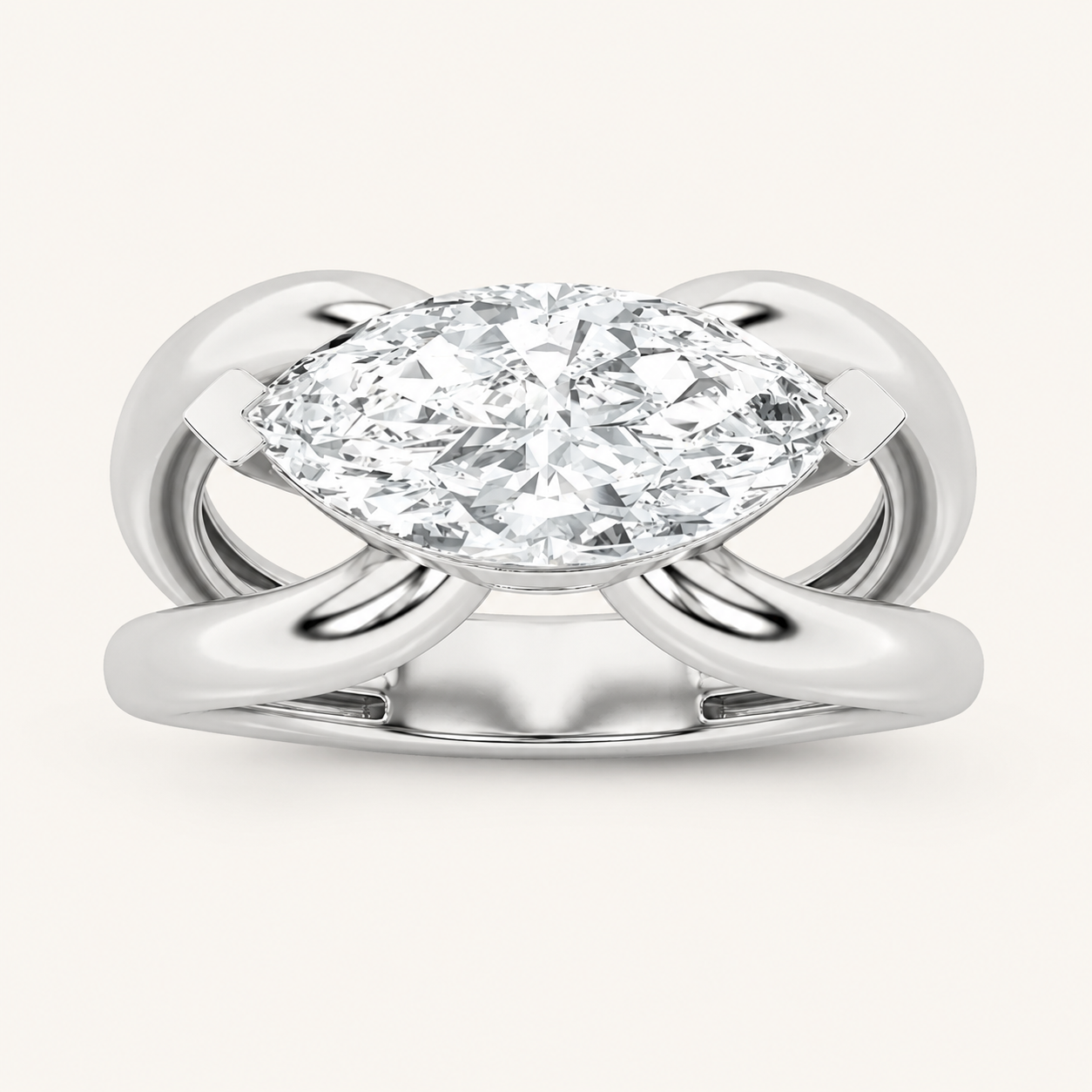 2CT Marquise Cut Lab Grown Diamond East West Solitaire Ring