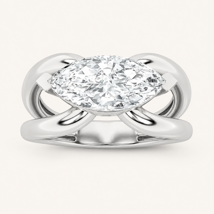 2CT Marquise Cut Lab Grown Diamond East West Solitaire Ring