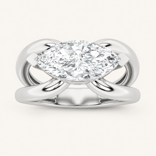 2CT Marquise Cut Lab Grown Diamond East West Solitaire Ring