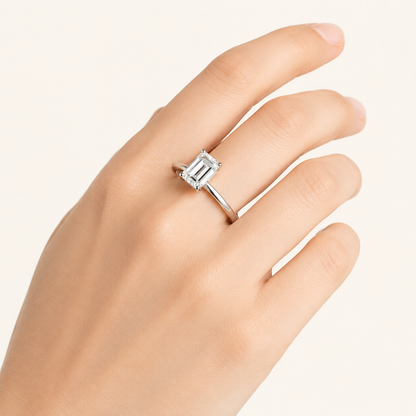 3.00 CT Emerald Cut Lab Grown Diamond Knife Edge Shank Solitaire Engagement Ring
