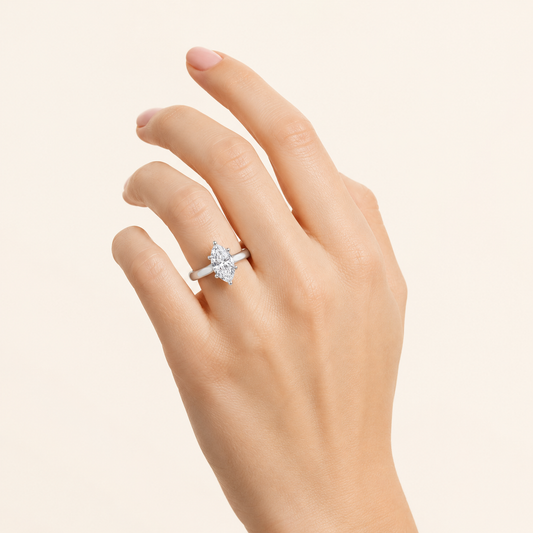 1 CT Marquise Cut Lab Grown Diamond Plain Cathedral Trellis Shank Solitaire Engagement Ring