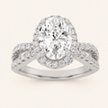2CT Oval Cut Lab Grown Diamond Split Shank Halo Accented Engagement Ring
