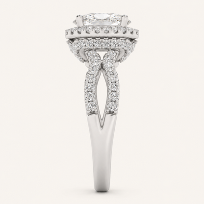 2CT Oval Cut Lab Grown Diamond Split Shank Halo Accented Engagement Ring