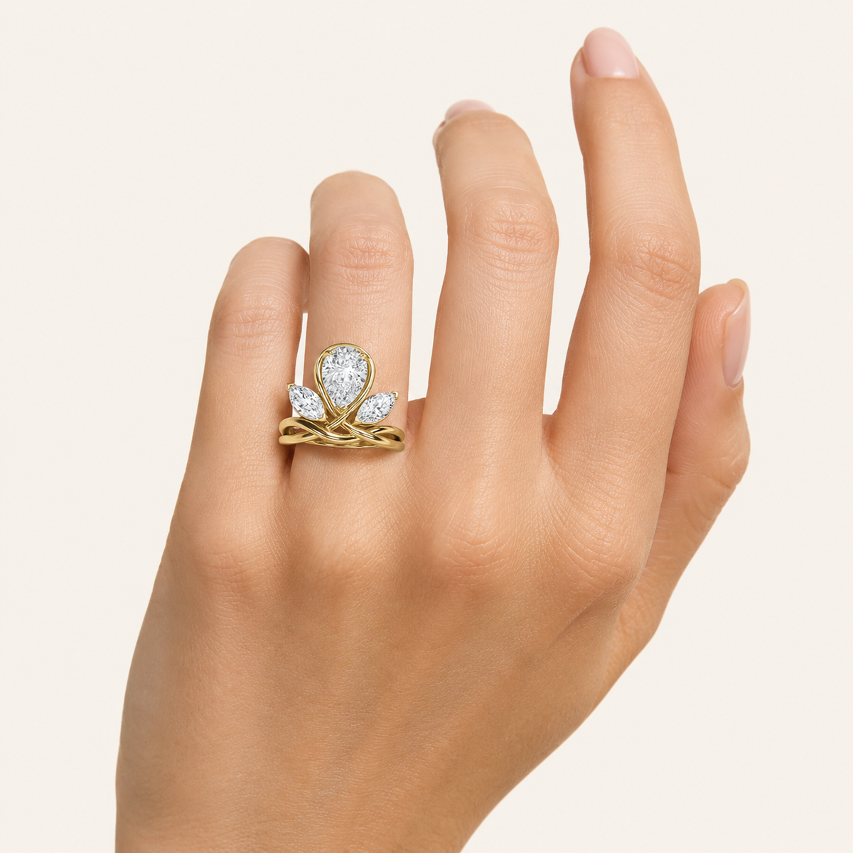 3.00 CT Pear Cut Lab Grown Diamond Three Stone Ring