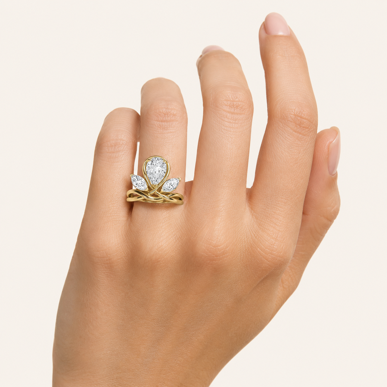 3.00 CT Pear Cut Lab Grown Diamond Three Stone Ring