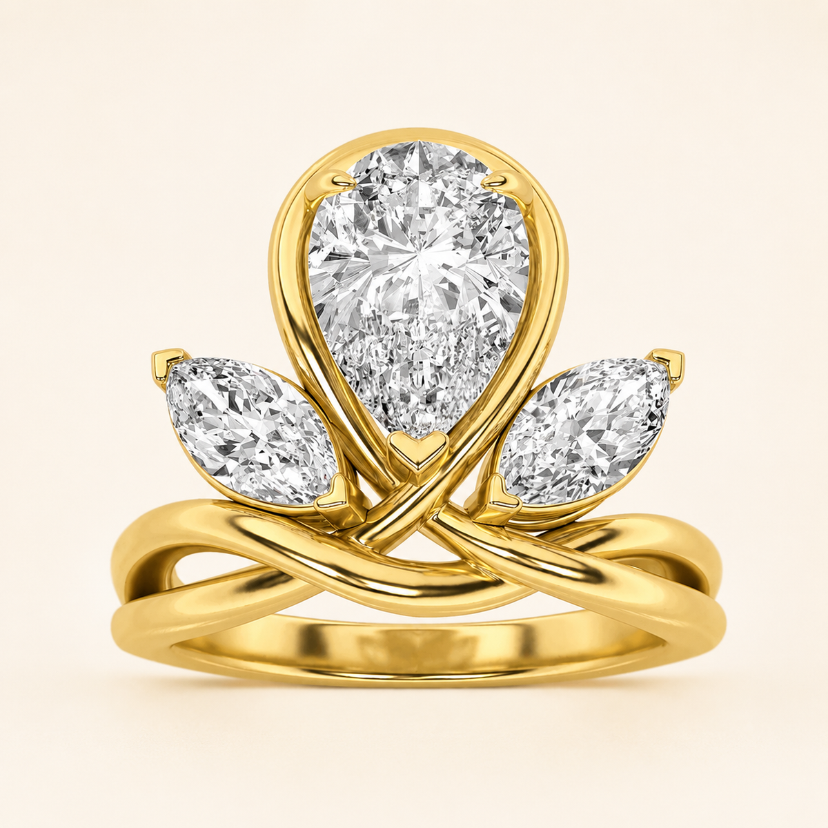 3.00 CT Pear Cut Lab Grown Diamond Three Stone Ring