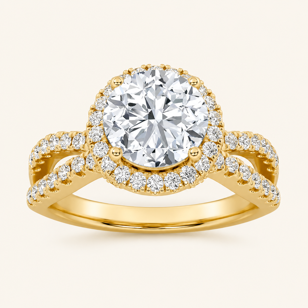 2.00 CT Round Cut Lab Grown Diamond Split Shank Halo Accented Engagement Ring