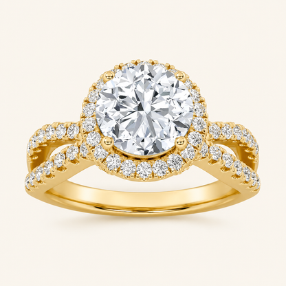 2.00 CT Round Cut Lab Grown Diamond Split Shank Halo Accented Engagement Ring