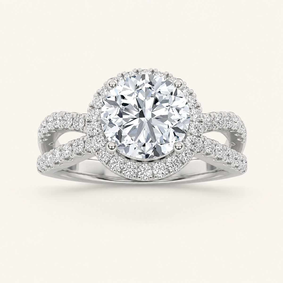 2.00 CT Round Cut Lab Grown Diamond Split Shank Halo Accented Engagement Ring